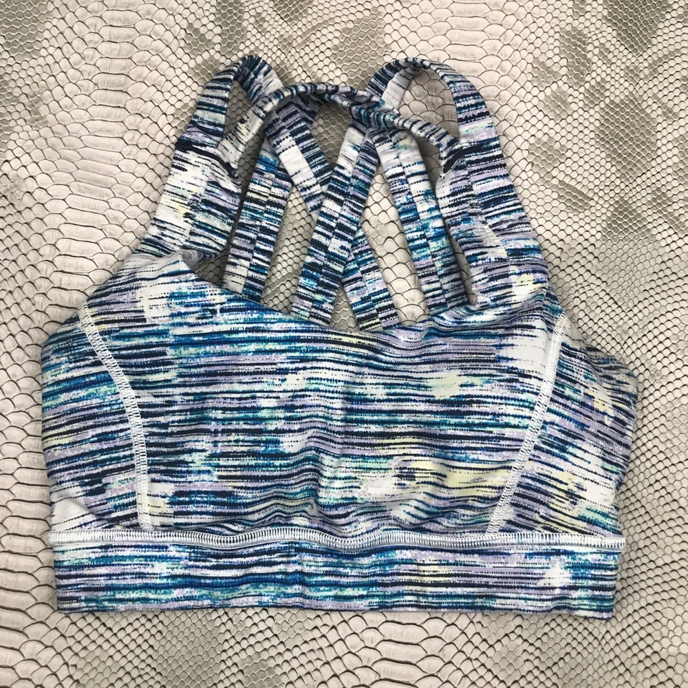 Lululemon blue striped energy sports bra